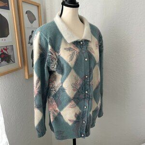 Franco Valeri Vintage Angora Wool Blend Argyle Sweater Large